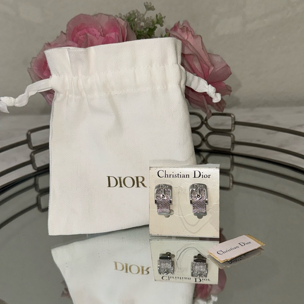 Christian Dior Silver Earrings, Dust Bag Great Condition